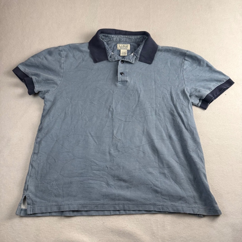 LL Bean Casco Bay Polo Shirt Mens Large Blue Short Sleeve Cotton Pique 274586